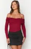 Ari Red Off Shoulder Bodysuit sold by Beginning Boutique