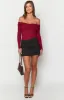 Ari Red Off Shoulder Bodysuit sold by Beginning Boutique