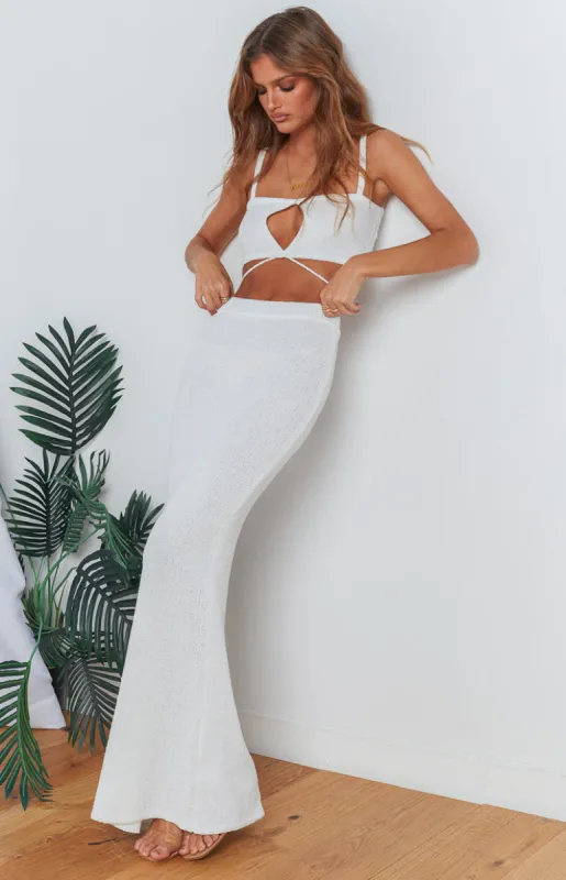 Ellah White Knit Midi Skirt sold by Beginning Boutique