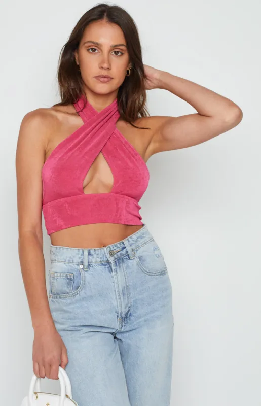Tia Pink Cross Neck Top sold by Beginning Boutique