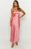 Marbelle Pink Satin Maxi Dress sold by Beginning Boutique