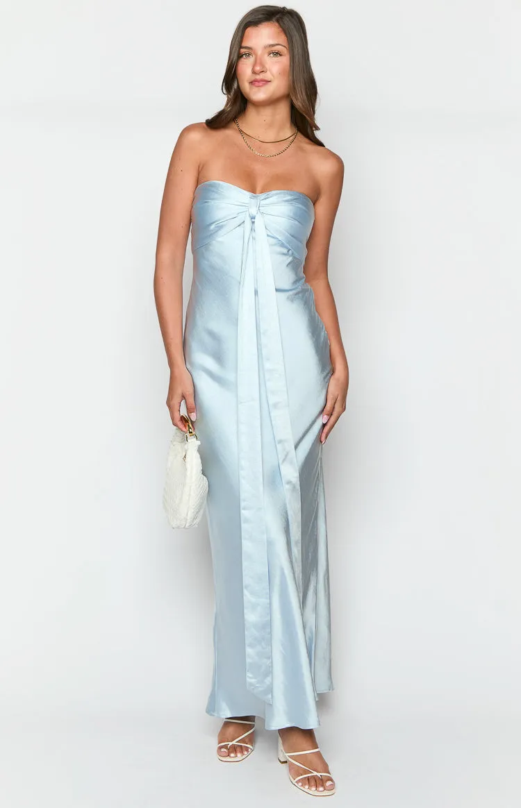 Ariella Blue Satin Strapless Maxi Dress sold by Beginning Boutique product image thumbnail 3