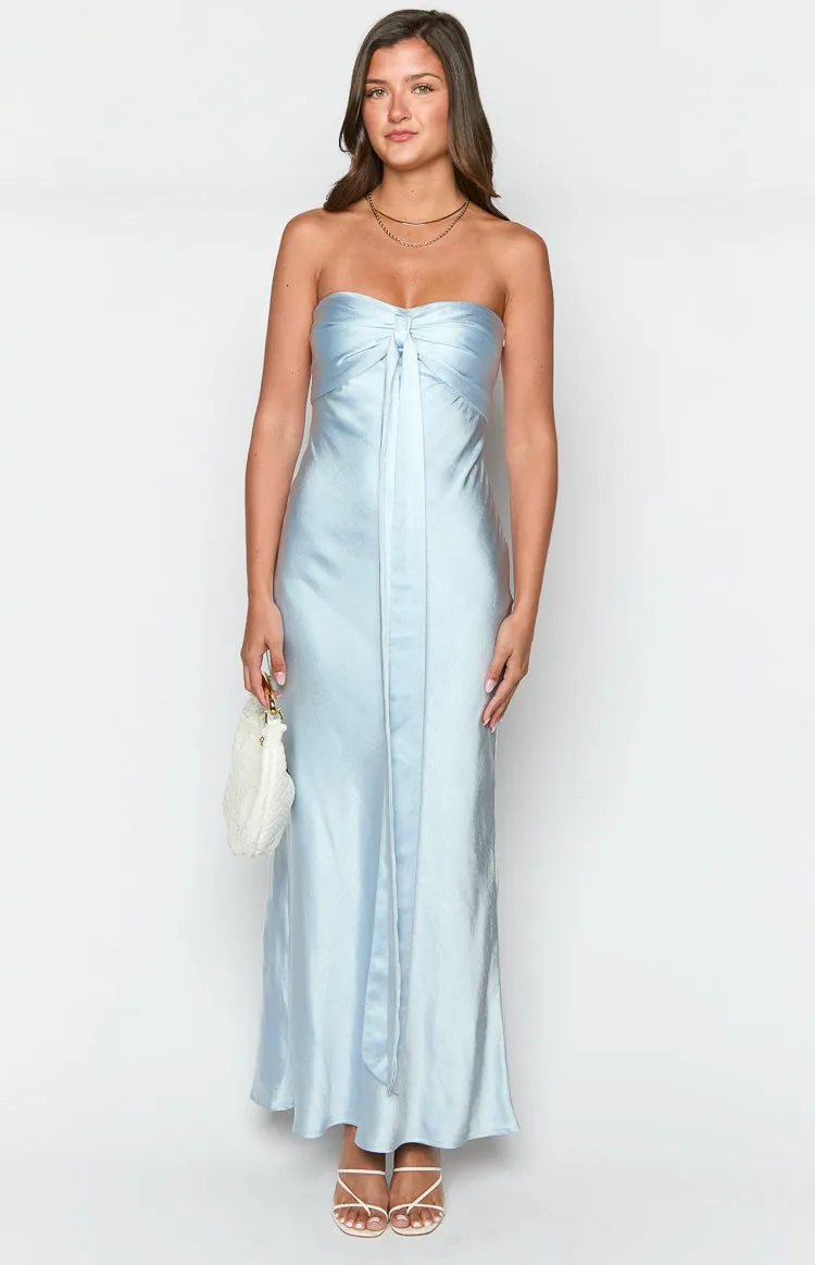 Ariella Blue Satin Strapless Maxi Dress sold by Beginning Boutique product image thumbnail 2