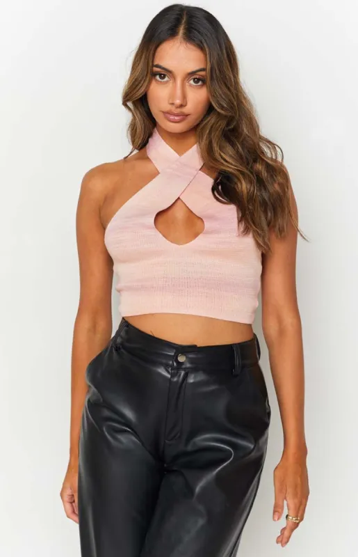 Juliana Knit Halter Top Pink sold by Beginning Boutique