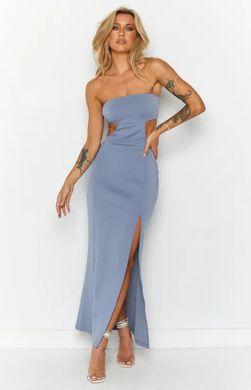 Sylvie Blue Strapless Maxi Dress sold by Beginning Boutique