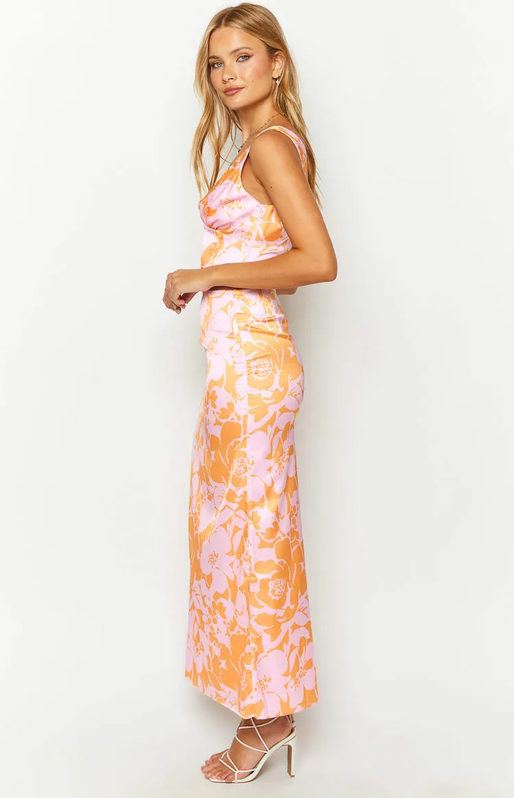 Dahlia Orange And Pink Floral Print Maxi Skirt sold by Beginning Boutique product image thumbnail 4