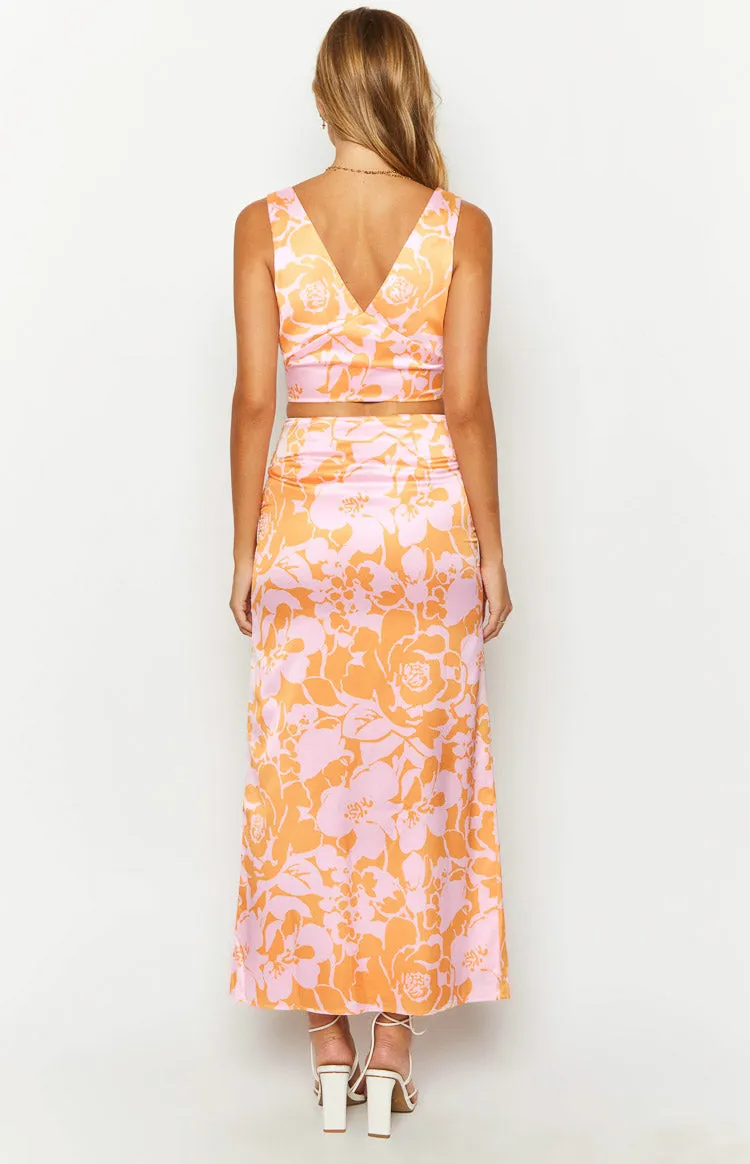 Dahlia Orange And Pink Floral Print Maxi Skirt sold by Beginning Boutique product image thumbnail 5