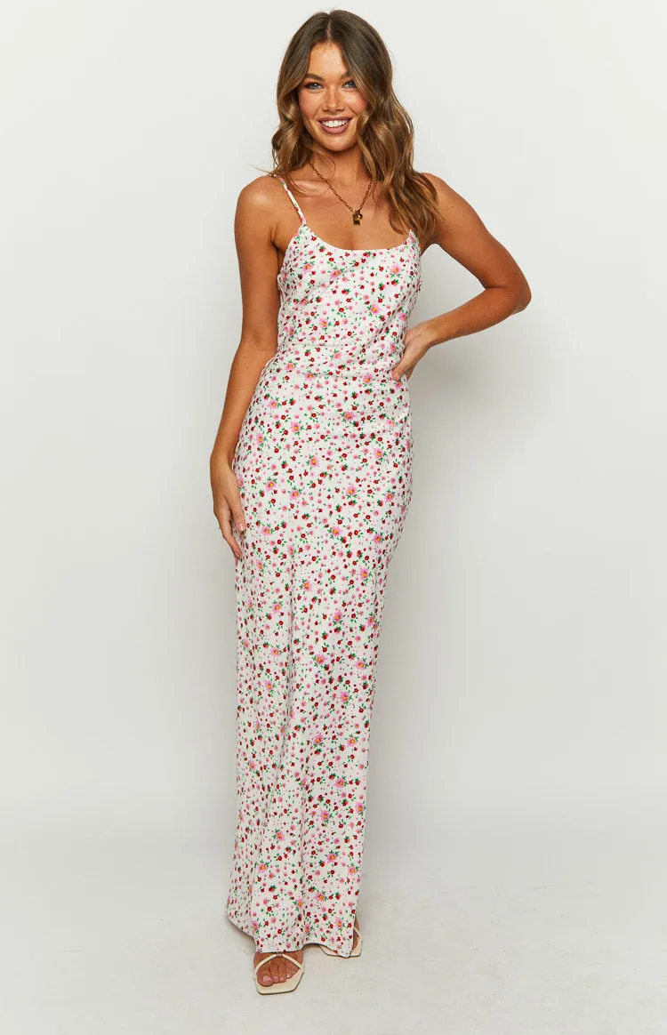 Renesmee White Floral Satin Maxi Dress sold by Beginning Boutique product image thumbnail 3