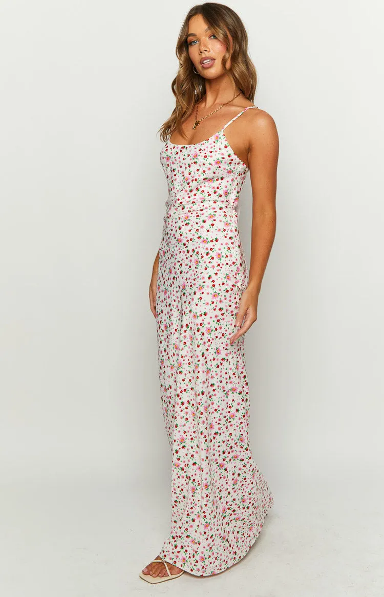 Renesmee White Floral Satin Maxi Dress sold by Beginning Boutique product image thumbnail 4