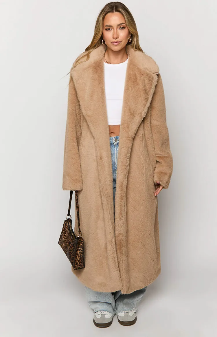 Lyrae Brown Full Length Faux Fur Coat sold by Beginning Boutique product image thumbnail 2