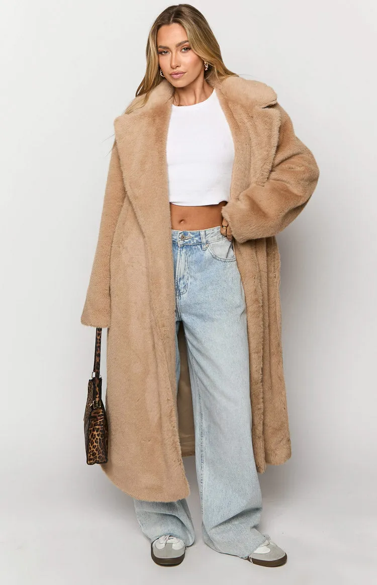Lyrae Brown Full Length Faux Fur Coat sold by Beginning Boutique product image thumbnail 3