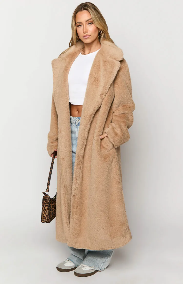 Lyrae Brown Full Length Faux Fur Coat sold by Beginning Boutique product image thumbnail 4