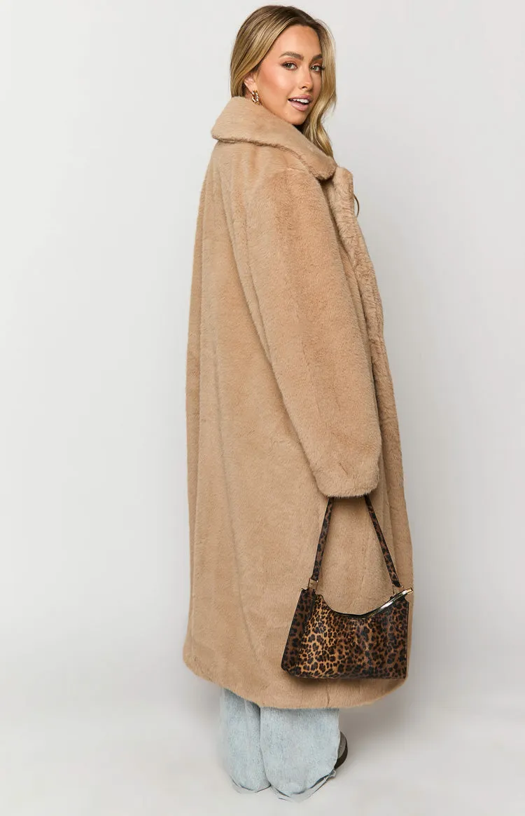 Lyrae Brown Full Length Faux Fur Coat sold by Beginning Boutique product image thumbnail 5