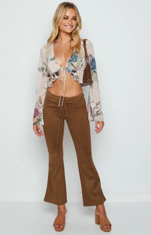 Mysteryland Low Rise Festival Pants Brown sold by Beginning Boutique