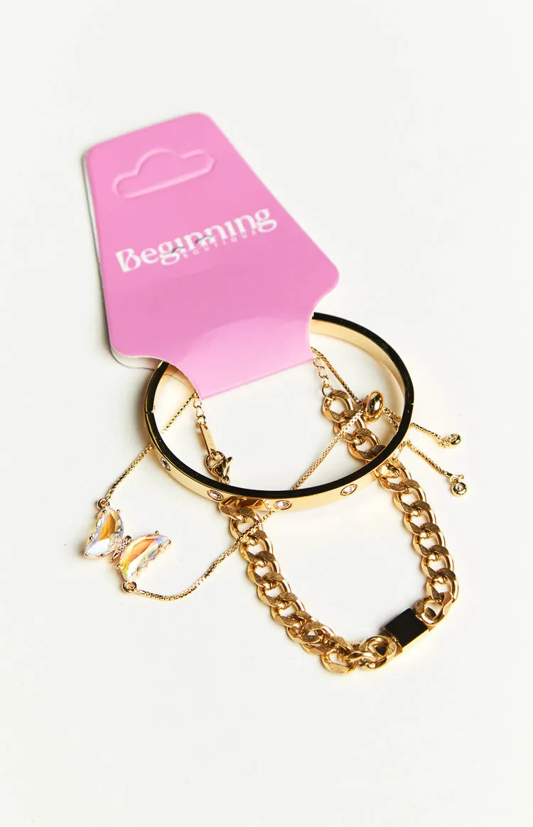 Gold Butterfly Love Bracelet Set 3 Pack sold by Beginning Boutique product image thumbnail 2