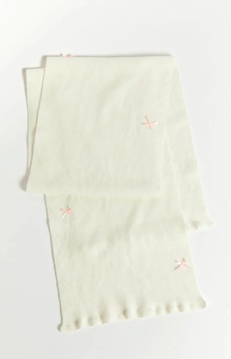 Izzy White Knitted Bow Scarf sold by Beginning Boutique product image thumbnail 2