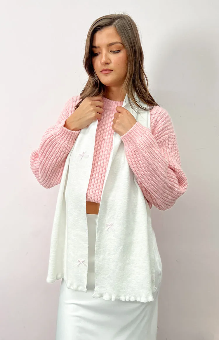 Izzy White Knitted Bow Scarf sold by Beginning Boutique product image thumbnail 4