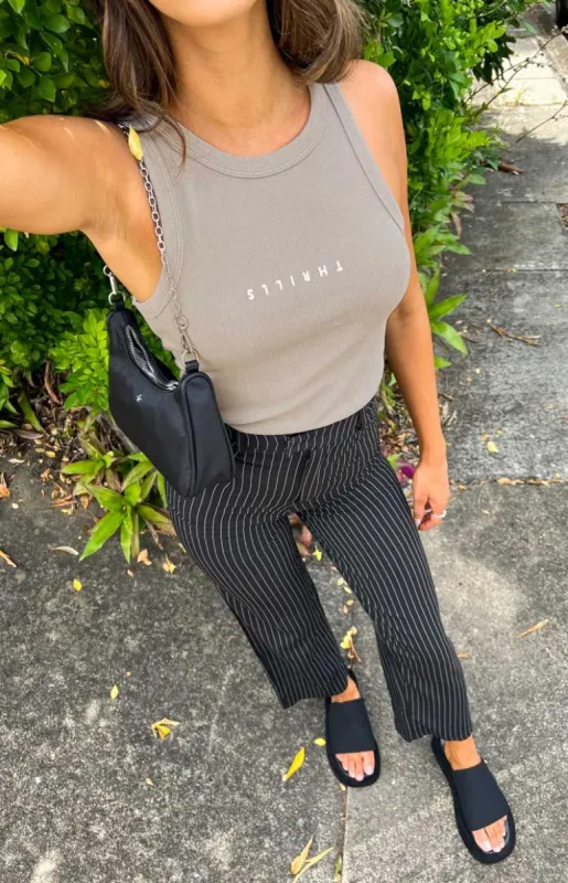 Thrills Minimal Racer Front Tank Gravel sold by Beginning Boutique