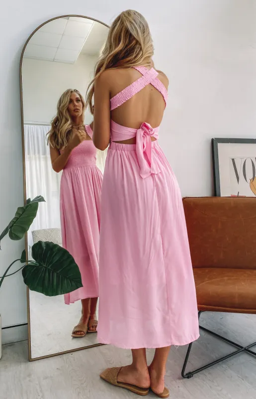 Lini Cross Back Midi Dress Pink made by Beginning Boutique