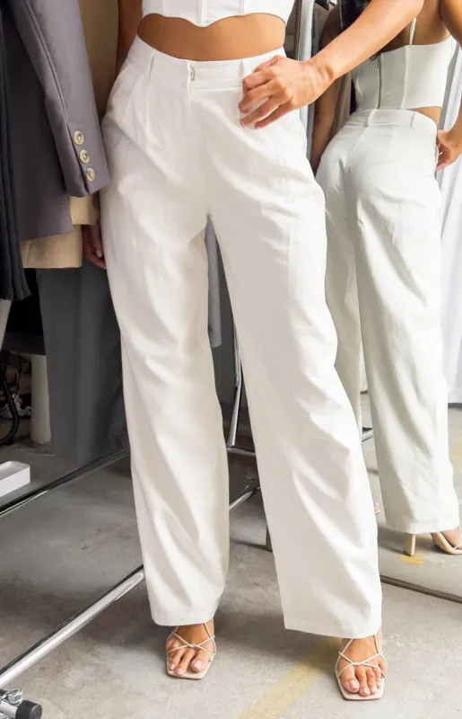 Summer Days White Linen Blend Pants sold by Beginning Boutique