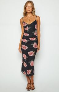 Capri Black Floral Mesh Midi Dress sold by Beginning Boutique