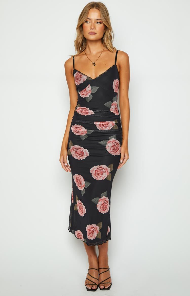 Capri Black Floral Mesh Midi Dress sold by Beginning Boutique product image thumbnail 3
