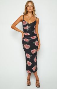 Capri Black Floral Mesh Midi Dress sold by Beginning Boutique