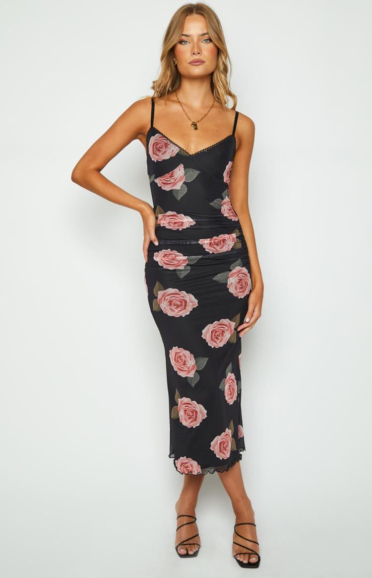 Capri Black Floral Mesh Midi Dress sold by Beginning Boutique product image thumbnail 4