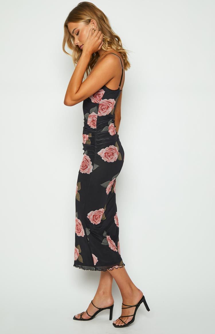 Capri Black Floral Mesh Midi Dress sold by Beginning Boutique product image thumbnail 5