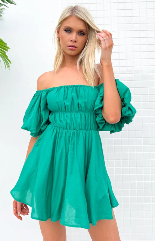 Paradise Puff Sleeve Dress Green sold by Beginning Boutique