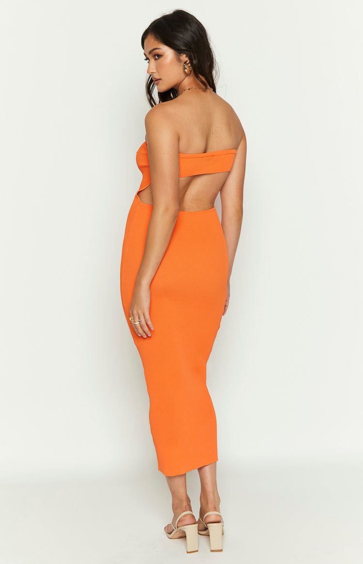 Rebecca Orange Strapless Knit Midi Dress sold by Beginning Boutique product image thumbnail 5