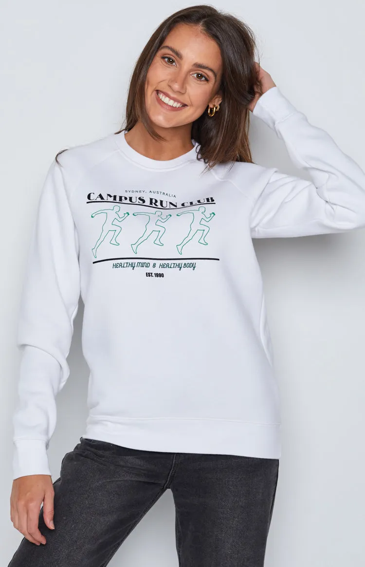 BB Run Club White Sweater sold by Beginning Boutique