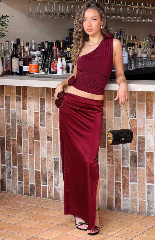 Lioness Soul Mate Burgundy Maxi Skirt sold by Beginning Boutique