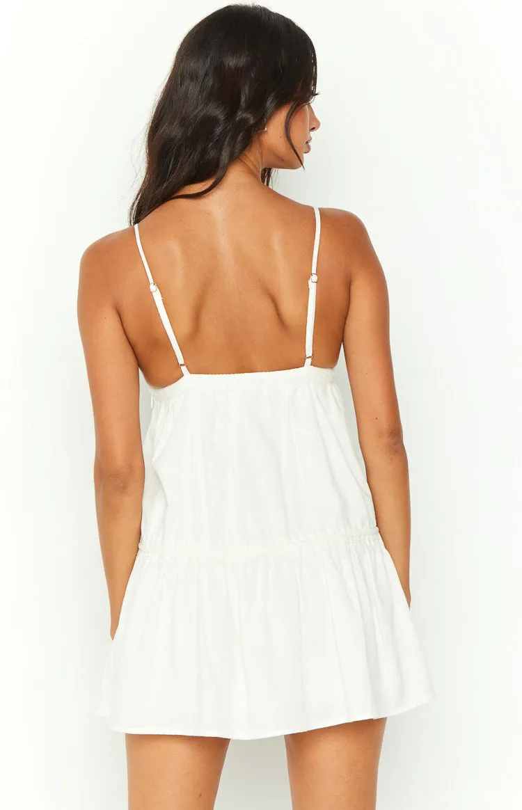 Khloe White Linen Blend Mini Dress sold by Beginning Boutique product image thumbnail 5