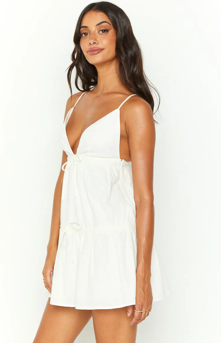 Khloe White Linen Blend Mini Dress sold by Beginning Boutique product image thumbnail 4