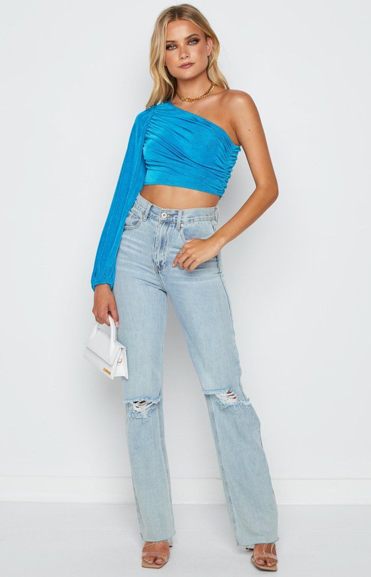 Frida Blue Ruched Top sold by Beginning Boutique product image thumbnail 3