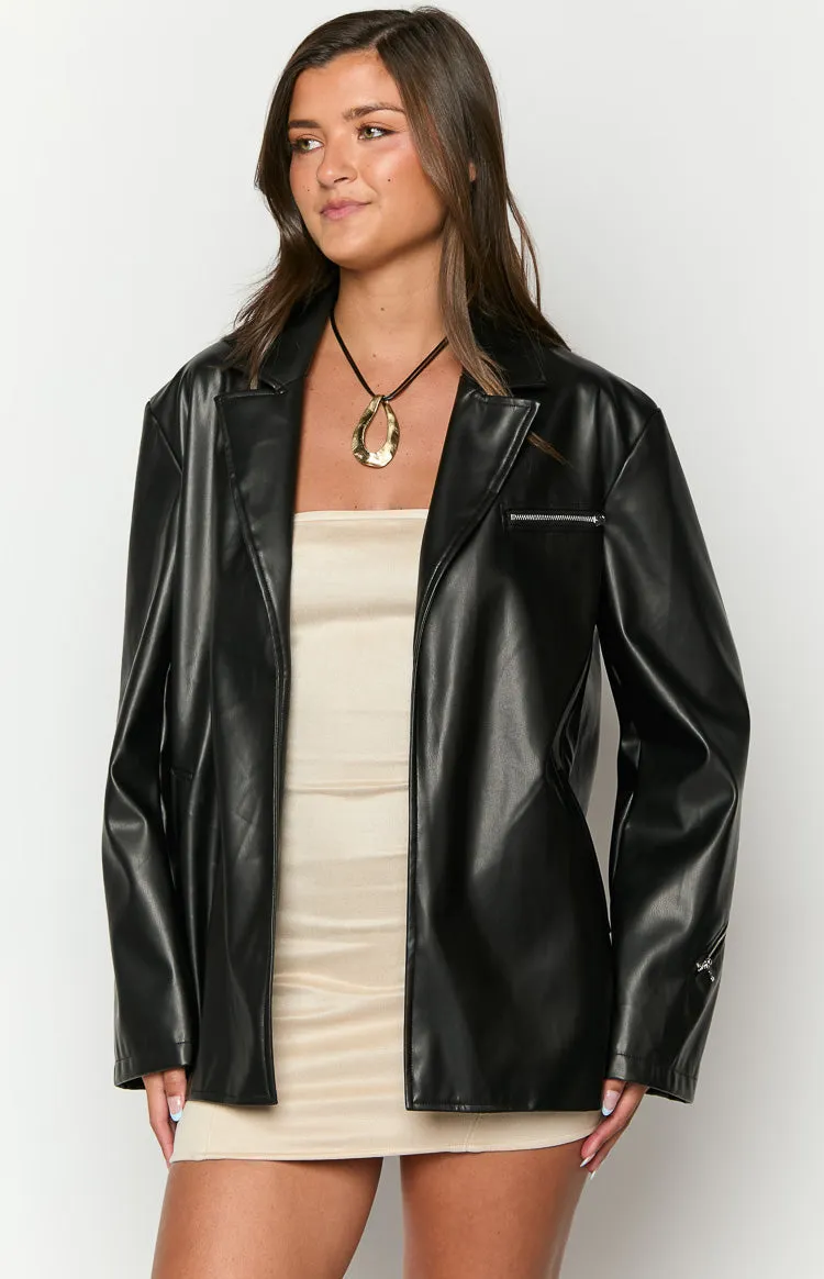 Desi Black PU Jacket sold by Beginning Boutique