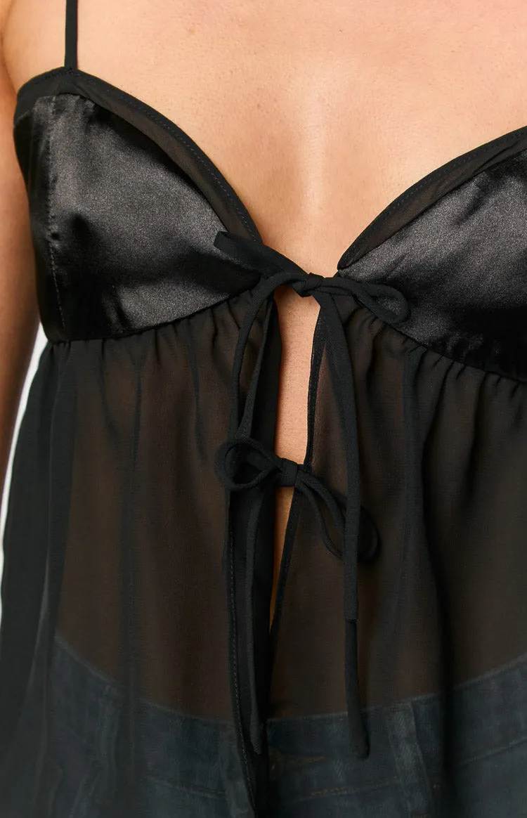 Love On Black Satin Cami Top sold by Beginning Boutique product image thumbnail 5