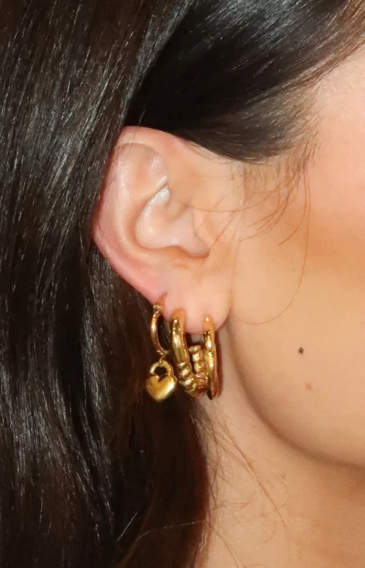 Mandey Gold Heart Hoop Earrings 3 Pack sold by Beginning Boutique