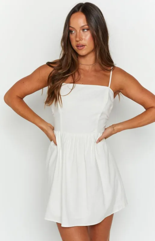 Augustine White Linen Blend Mini Dress sold by Beginning Boutique