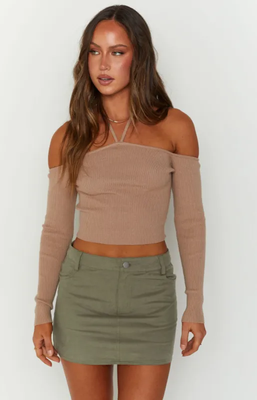 Back For You Light Brown Off Shoulder Top sold by Beginning Boutique