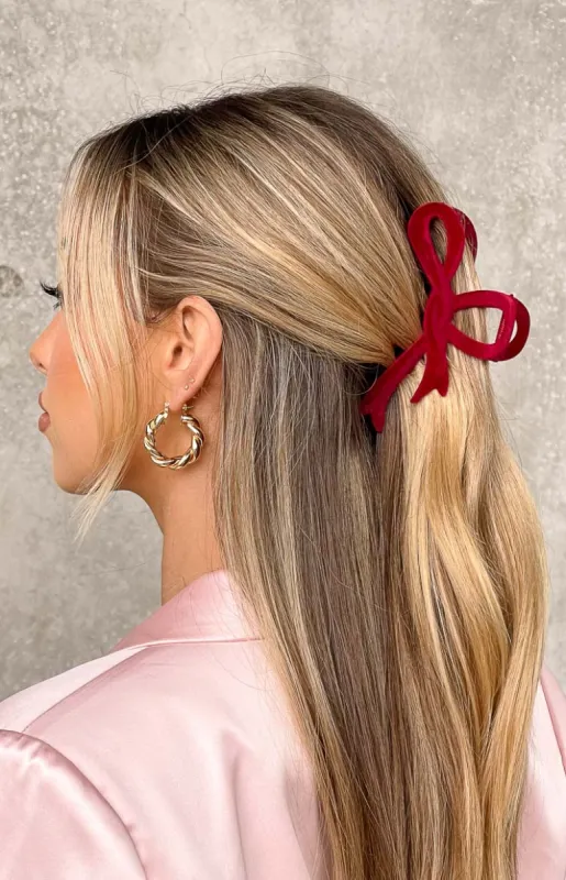 Simi Red Velvet Bow Hair Clip sold by Beginning Boutique