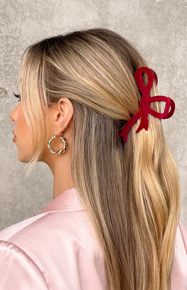 Simi Red Velvet Bow Hair Clip sold by Beginning Boutique