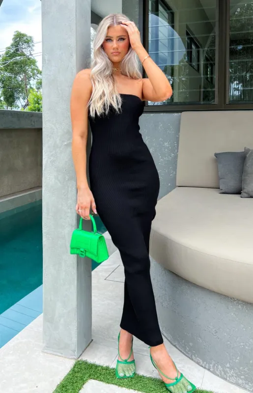 Ava Black Strapless Knit Maxi Dress sold by Beginning Boutique