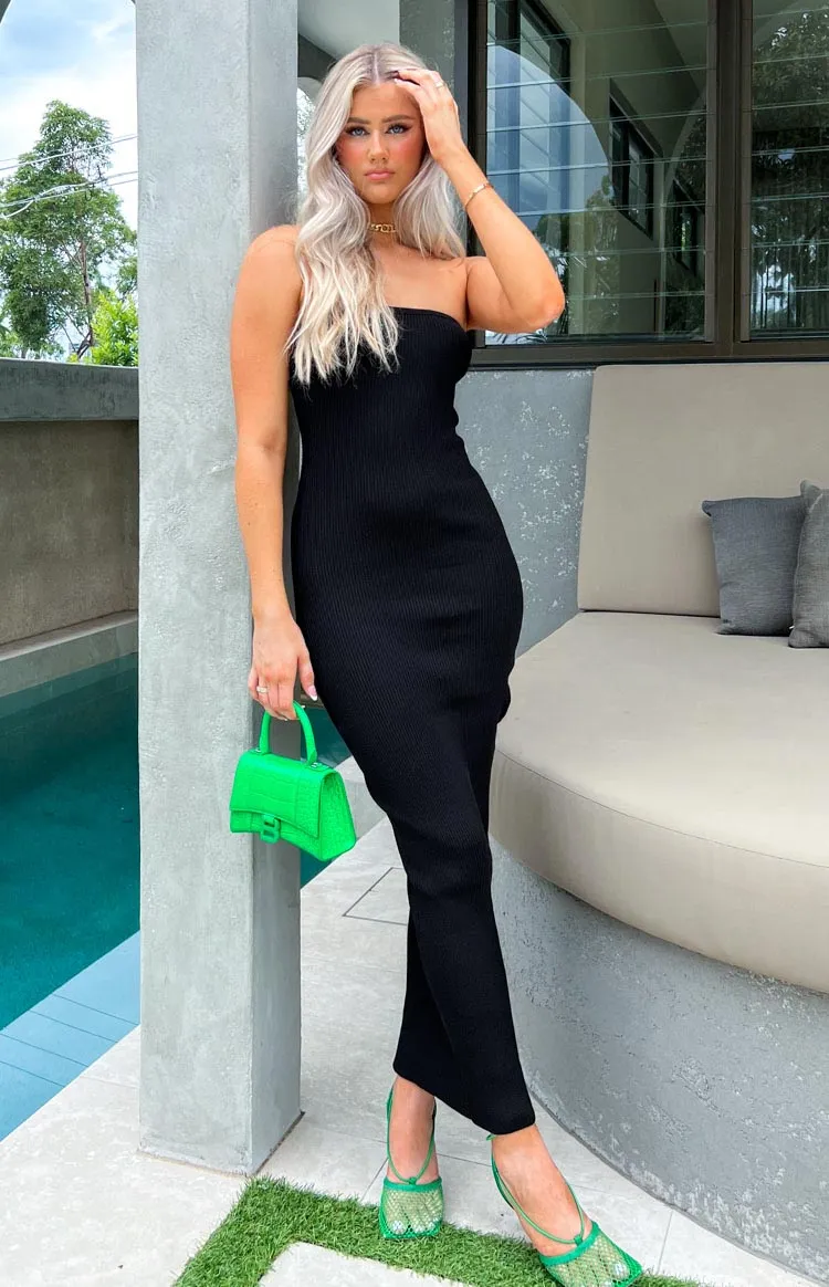 Ava Black Strapless Knit Maxi Dress sold by Beginning Boutique