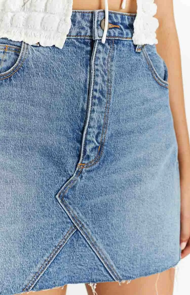 ABRAND A Aline Felicia Mid Vintage Blue Mini Skirt sold by Beginning Boutique product image thumbnail 5