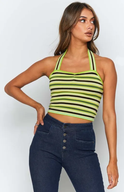Enforcer Striped Halter Top Yellow sold by Beginning Boutique