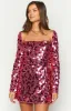 Marienne Pink Sequin Long Sleeve Mini Dress sold by Beginning Boutique