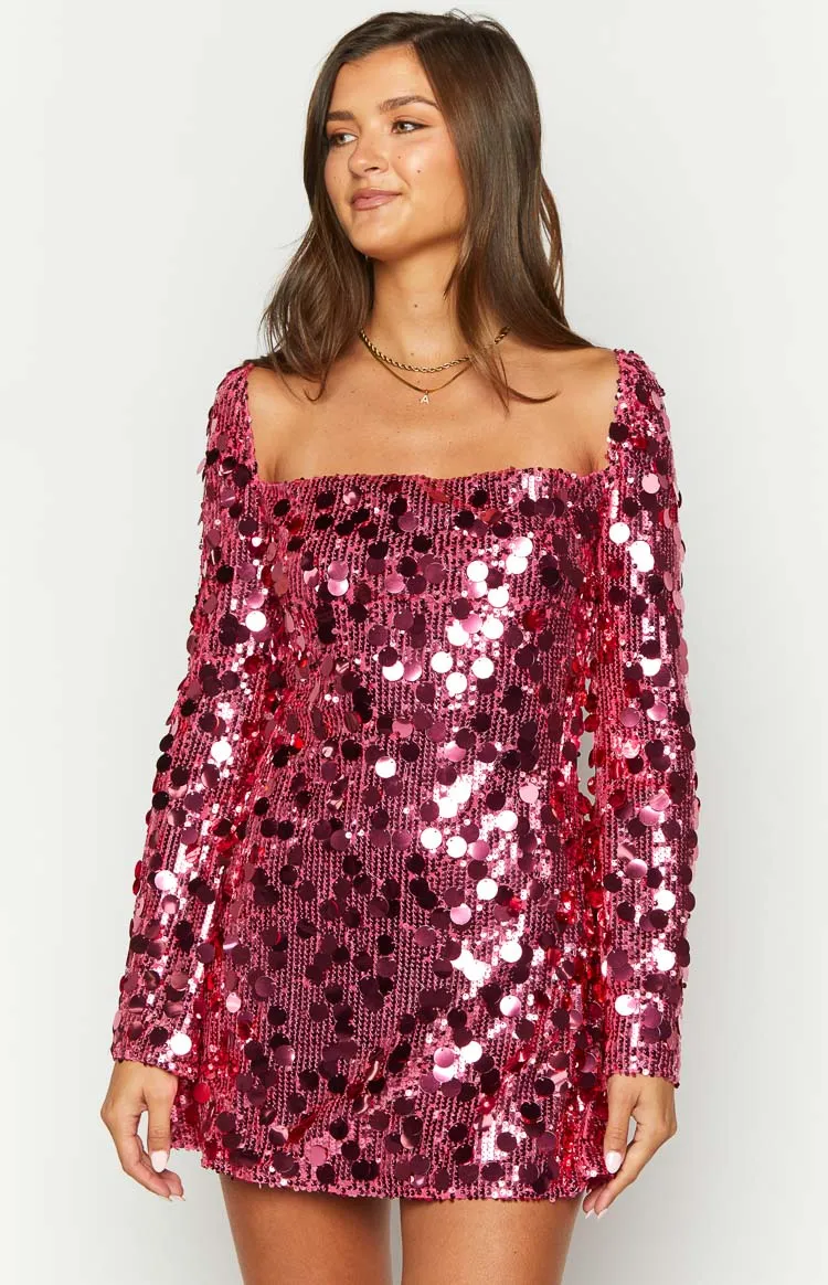 Marienne Pink Sequin Long Sleeve Mini Dress sold by Beginning Boutique product image thumbnail 2