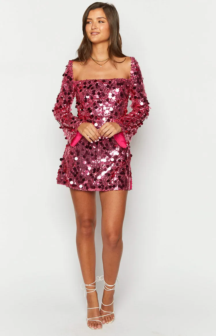 Marienne Pink Sequin Long Sleeve Mini Dress sold by Beginning Boutique product image thumbnail 3
